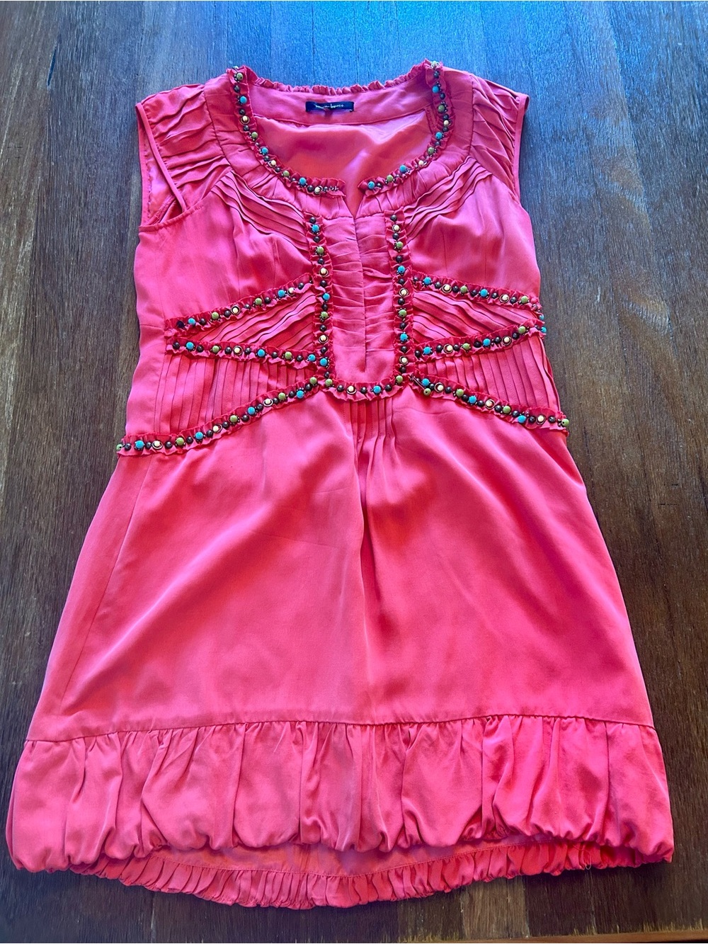 Nanette Lepore Enchanted Beaded Silk Dress Pink Coral  Embellished Size 8 Y2K